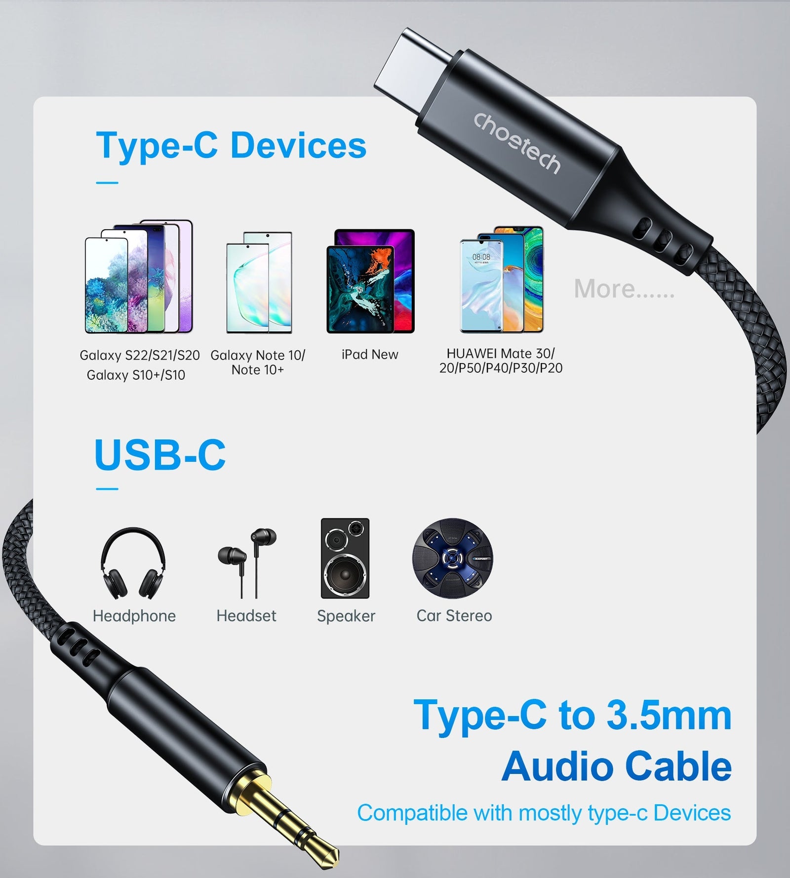 AUX008 Type-C To 3.5mm Audio Cable 2M