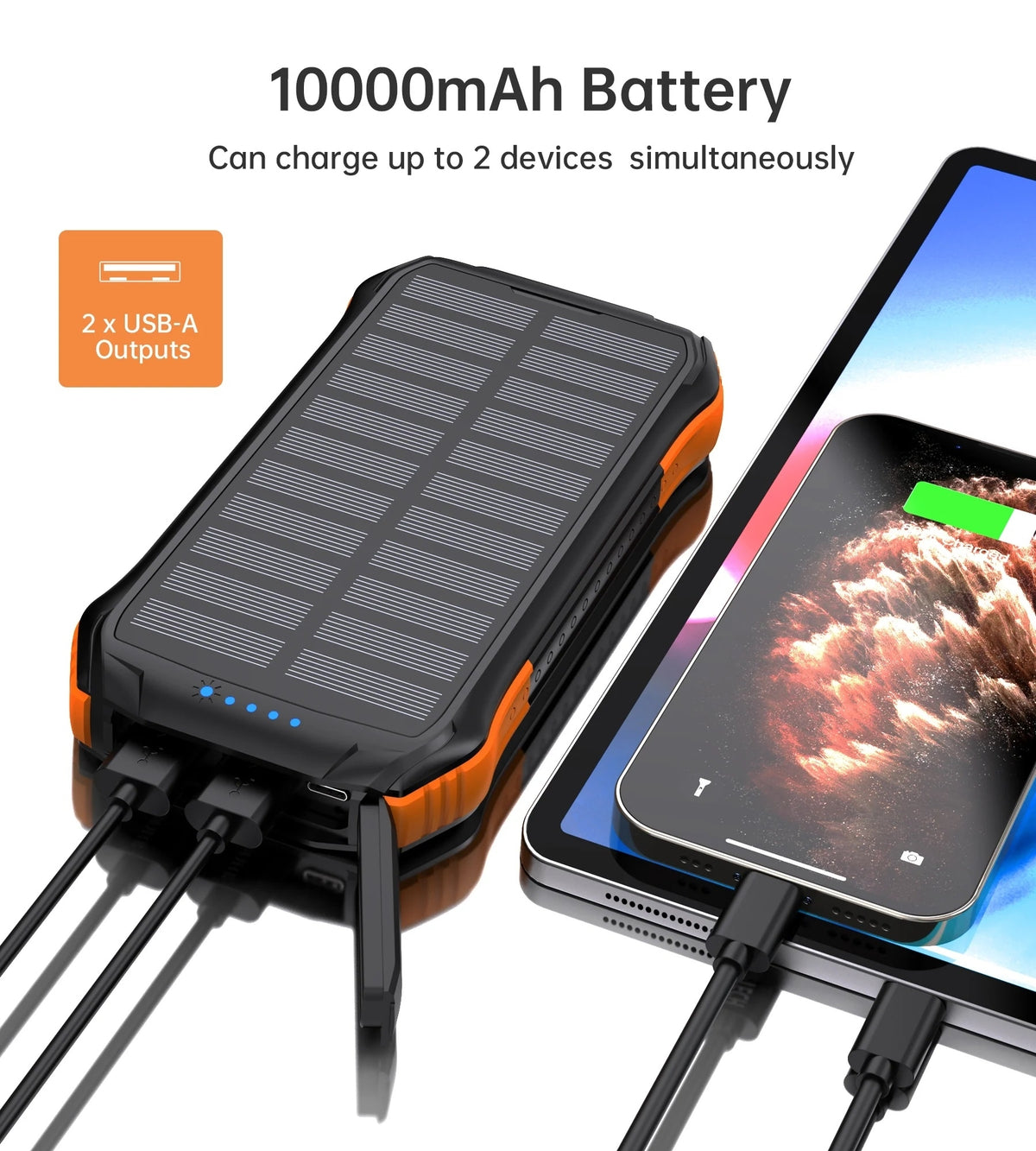 CHOETECH B658 10000mAh Solar Power Bank Waterproof Qi Wireless LED Torch Camping