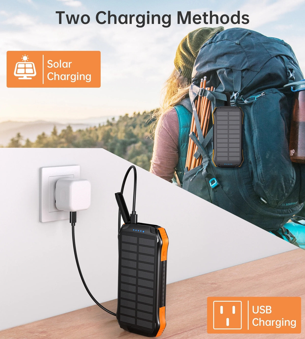 CHOETECH B658 10000mAh Solar Power Bank Waterproof Qi Wireless LED Torch Camping
