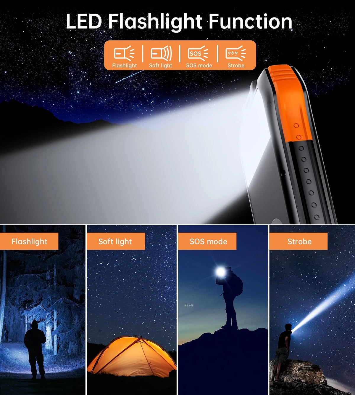 CHOETECH B658 10000mAh Solar Power Bank Waterproof Qi Wireless LED Torch Camping