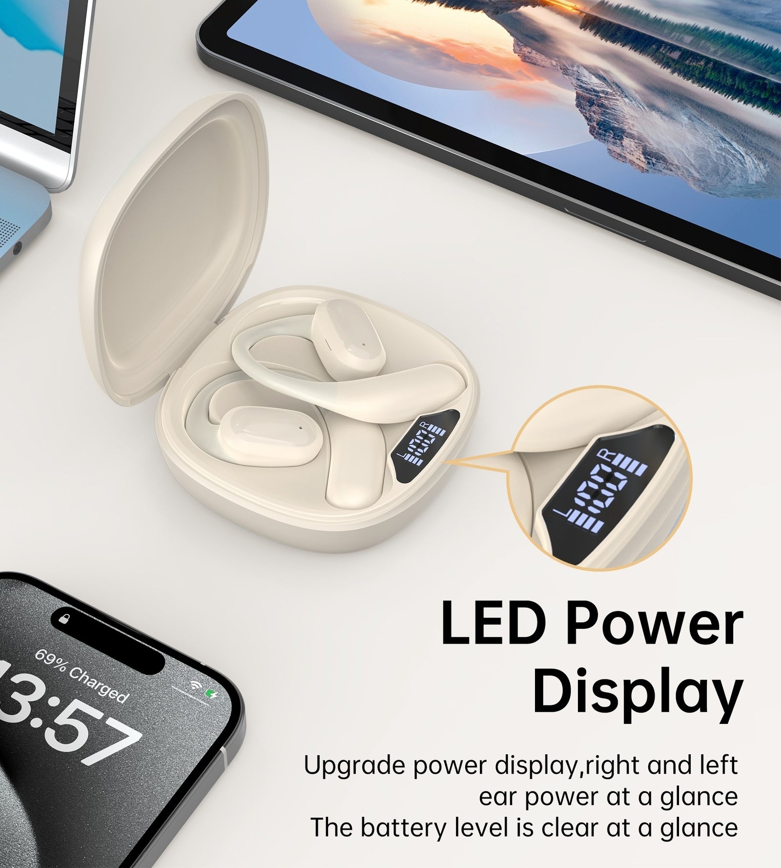 BH-T25 OWS Painless New Concept Bluetooth Earbuds V5.3 TWS White