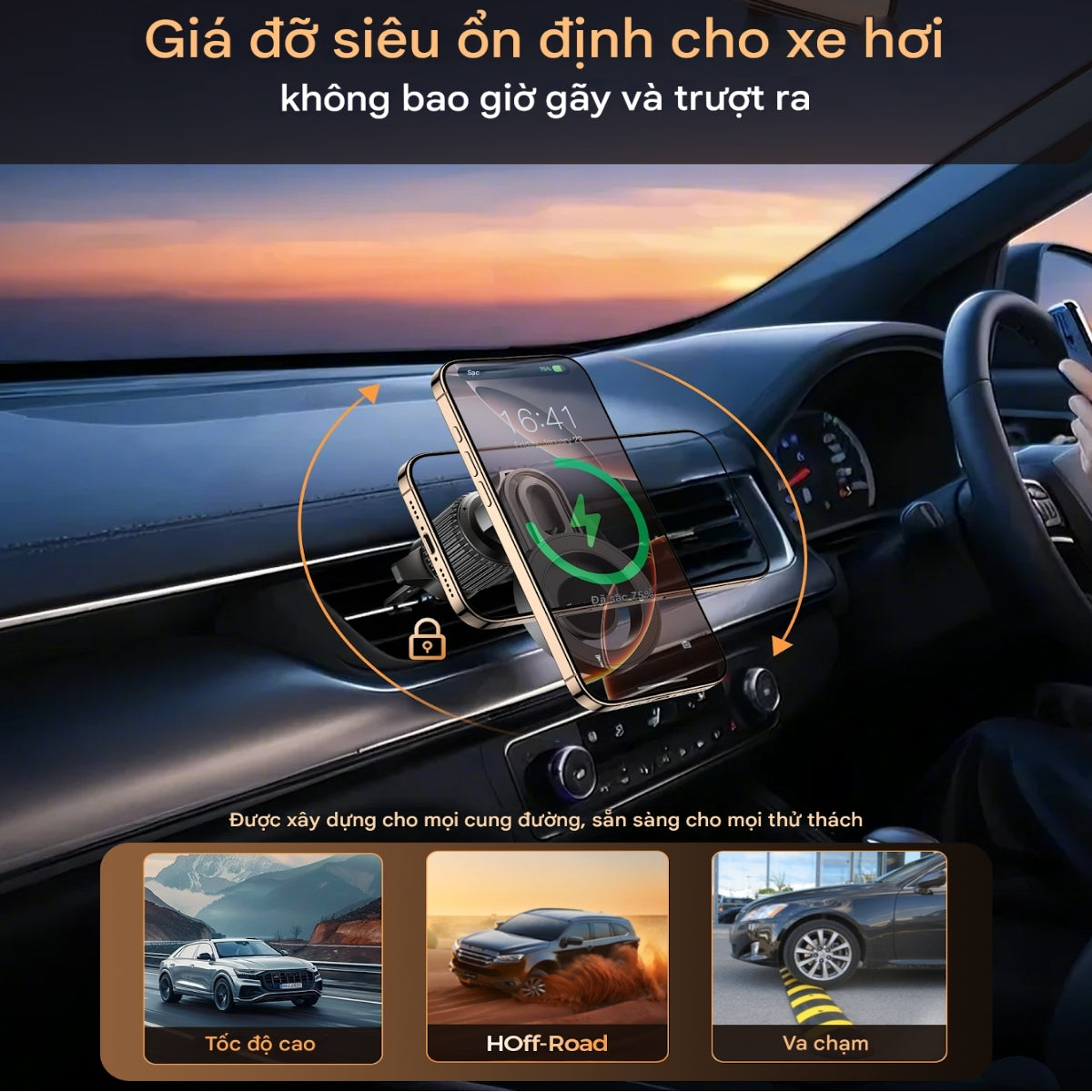 H01005 Magnetic Car Mount 360-dgree Rotation, Telescopic Arm, for SUVs