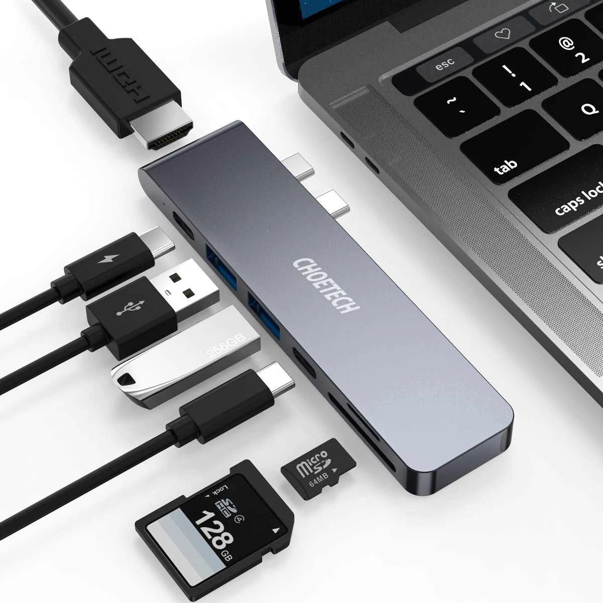 CHOETECH HUB-M14 7-in-1 USB-C Hub for MacBook Pro Air Thunderbolt 3 4K HDMI SD