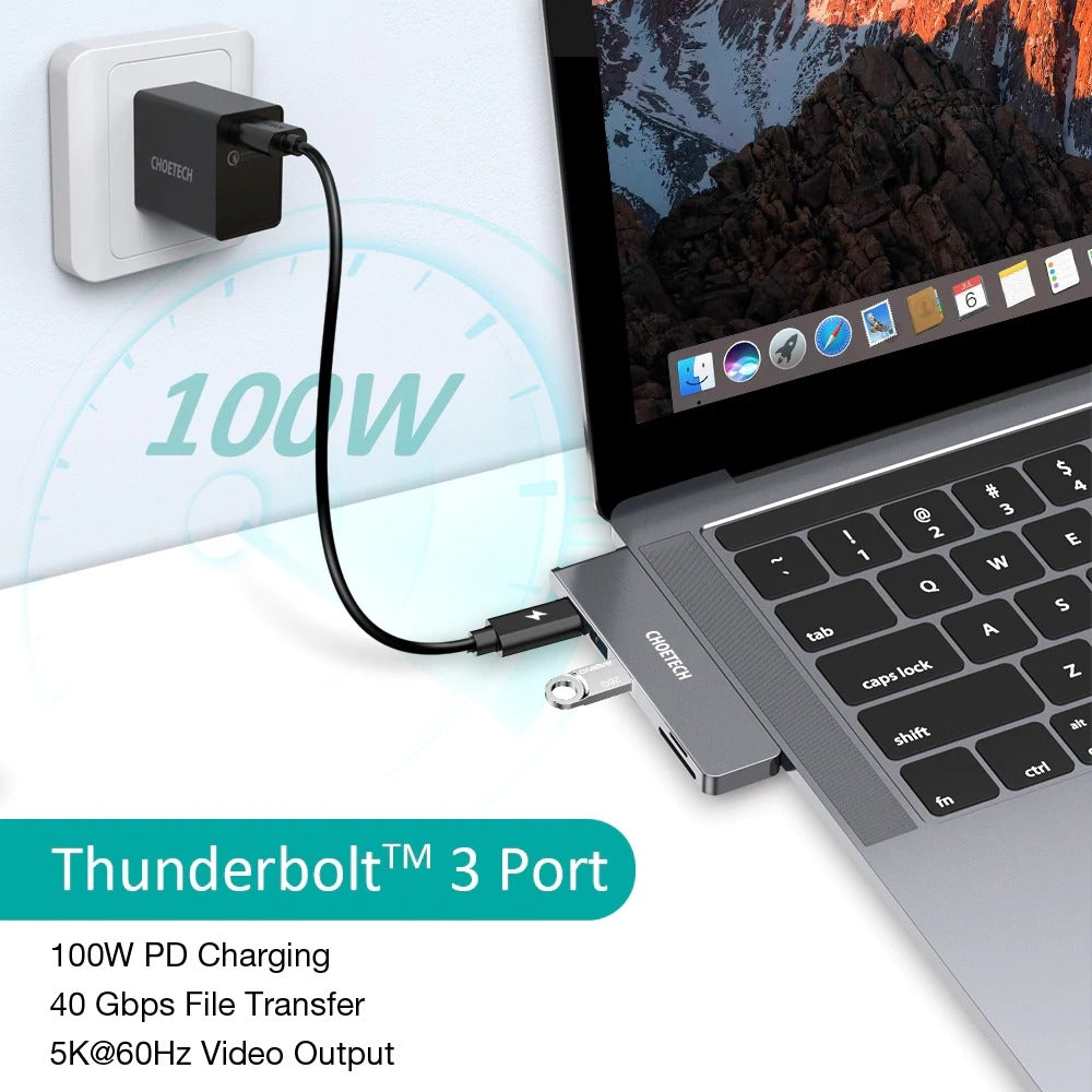CHOETECH HUB-M14 7-in-1 USB-C Hub for MacBook Pro Air Thunderbolt 3 4K HDMI SD