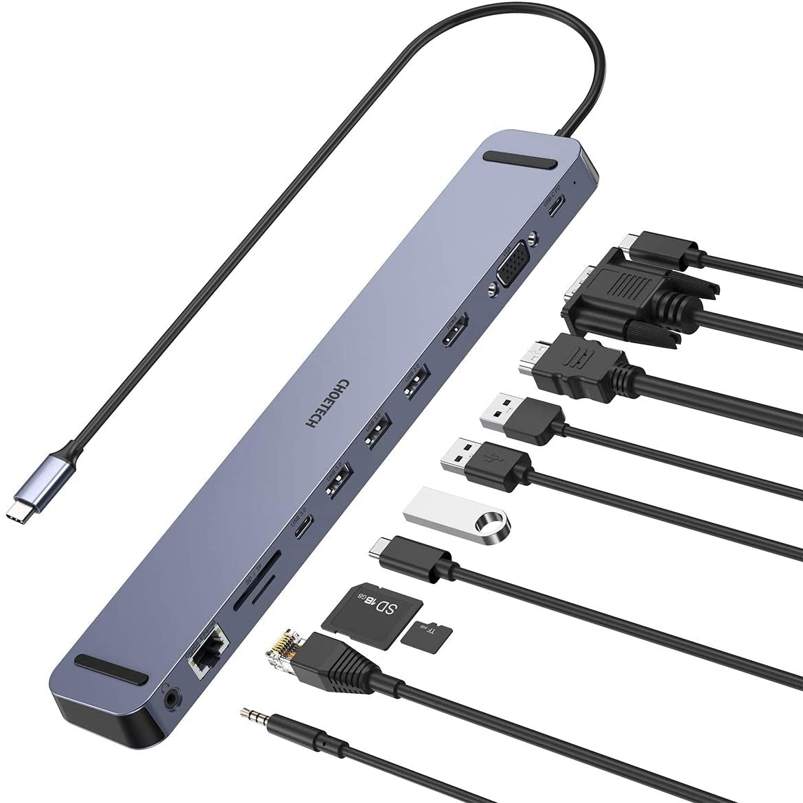 HUB-M20 USB-C 11-in-1 Multifunction Adapter, 100W PD, 4K HDMI