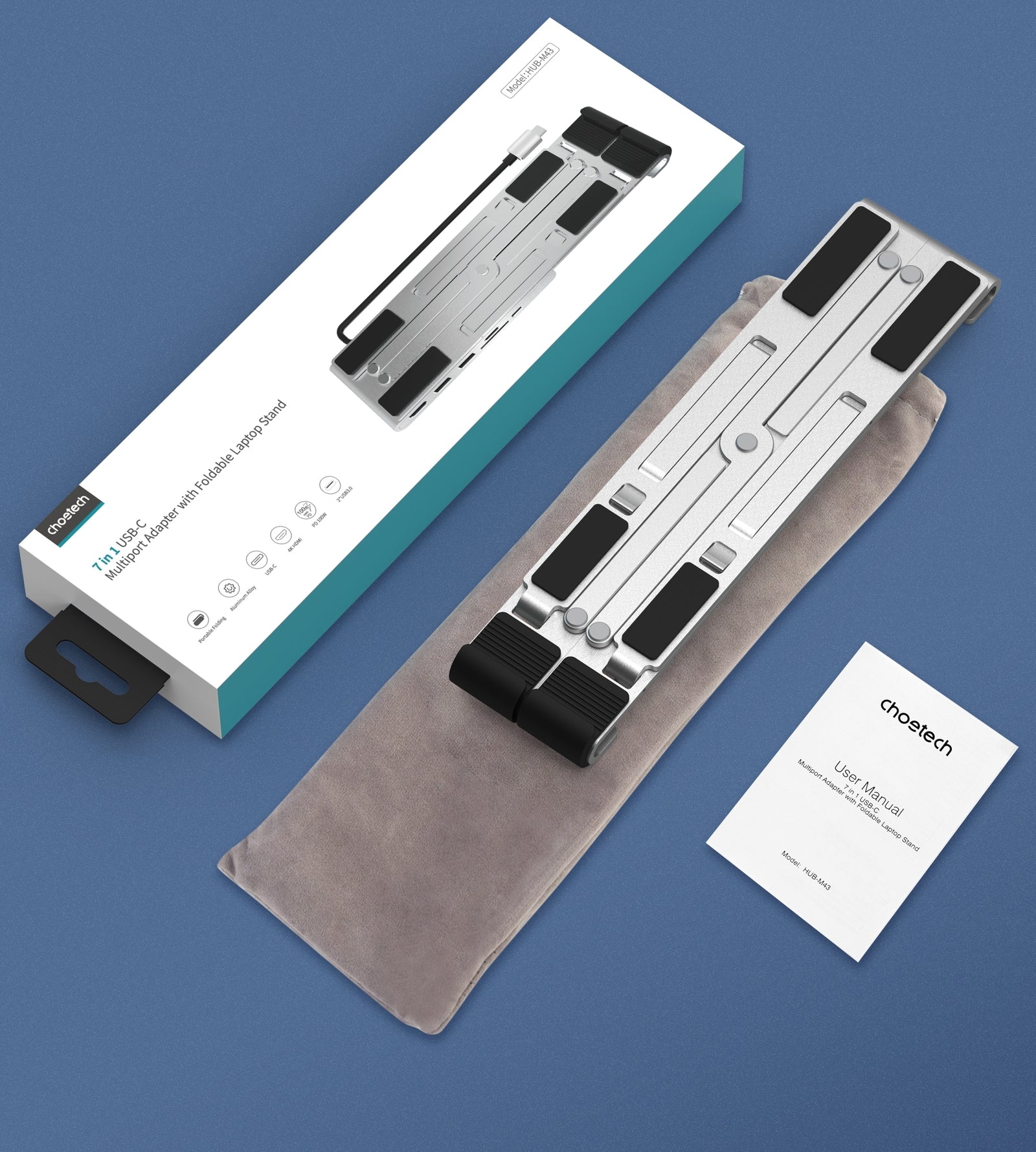 HUB-M43 7-in-1 USB-C Multiport Adapter with Foldable Laptop Stand