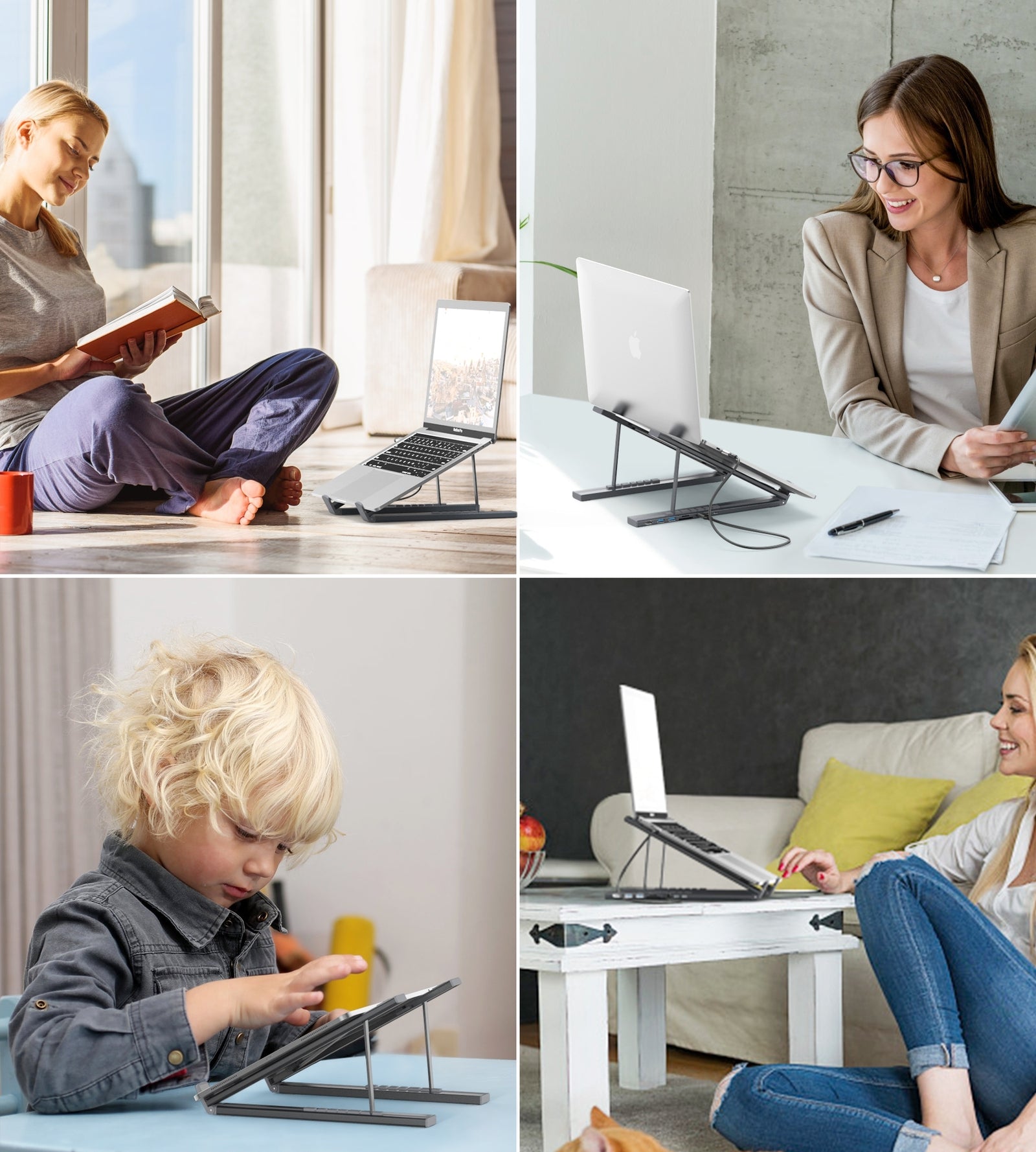 HUB-M48 7-in-1 Hub + Foldable Laptop stand USB-C to HDMI 4K/USB-A/TF&SD/USB-C with PD Charging