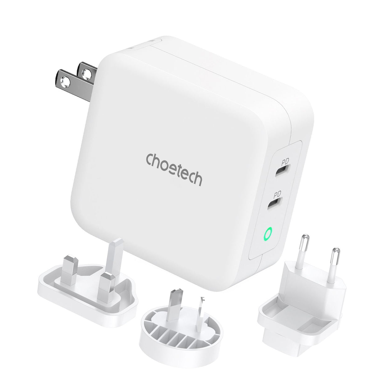 PD6008 GaN Dual USB-C 100W Travel Charger with US/EU/UK/AU Plugs Included