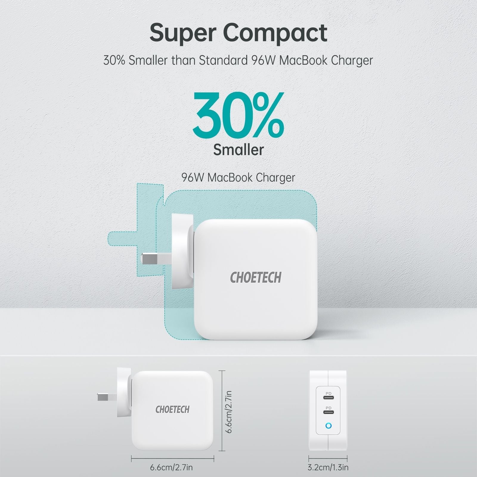 PD6008  GAN Dual Type-C 100w Travel Charger (US/EU/UK/AU)