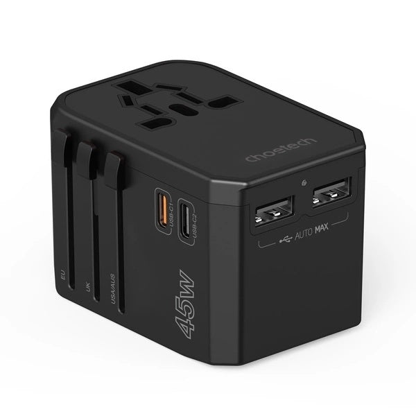 PD6045 GaN Tech 2C+2A 45W Travel Adapter with US EU UK AU Plugs Black