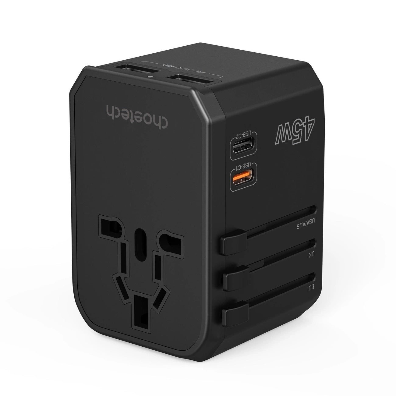 PD6045 GaN Tech 2C+2A 45W Travel Adapter with US EU UK AU Plugs Black