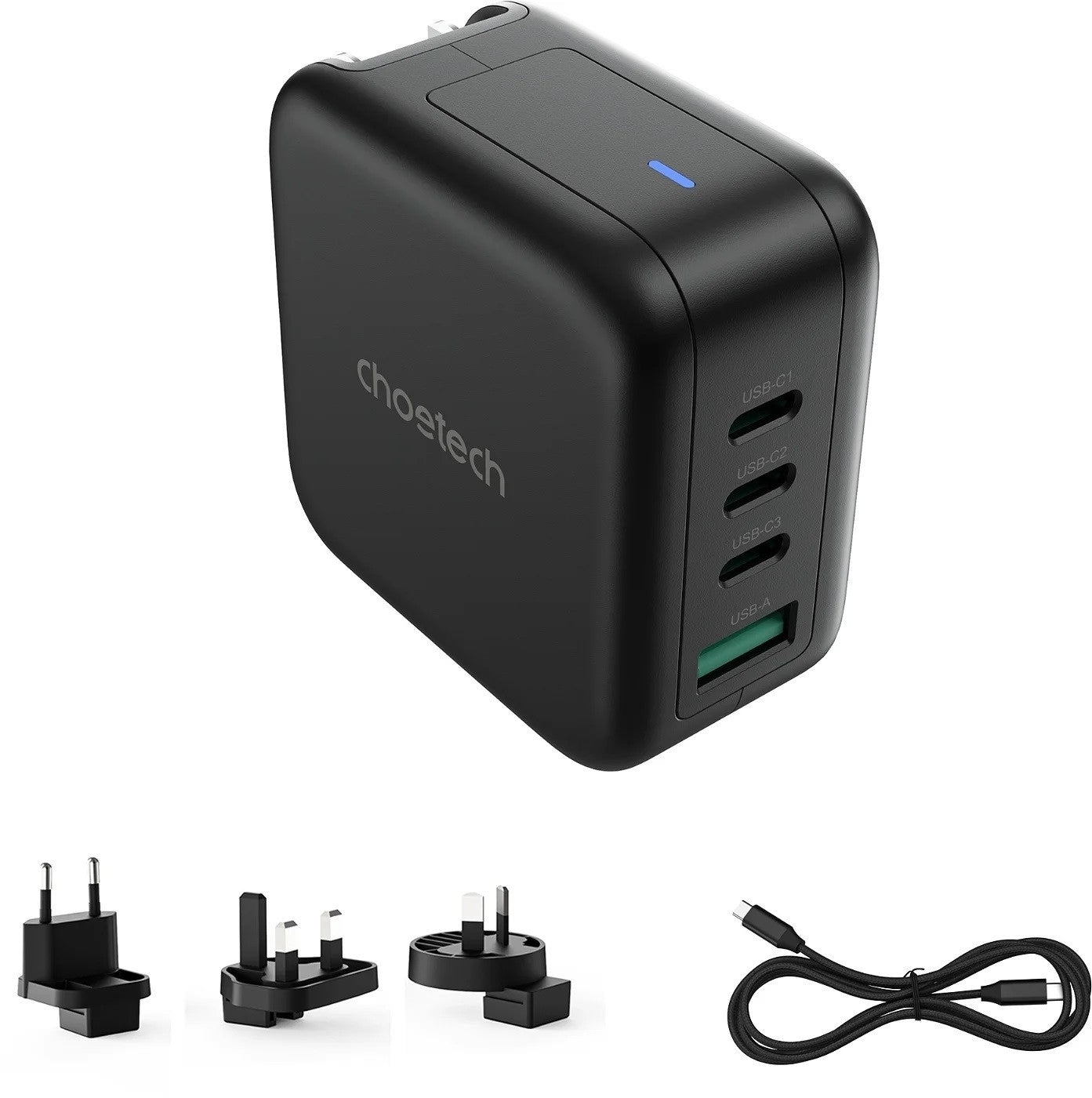 CHOETECH PD6055 GAN USB-C + USB-A 70w Travel Charger US/EU/UK/AU