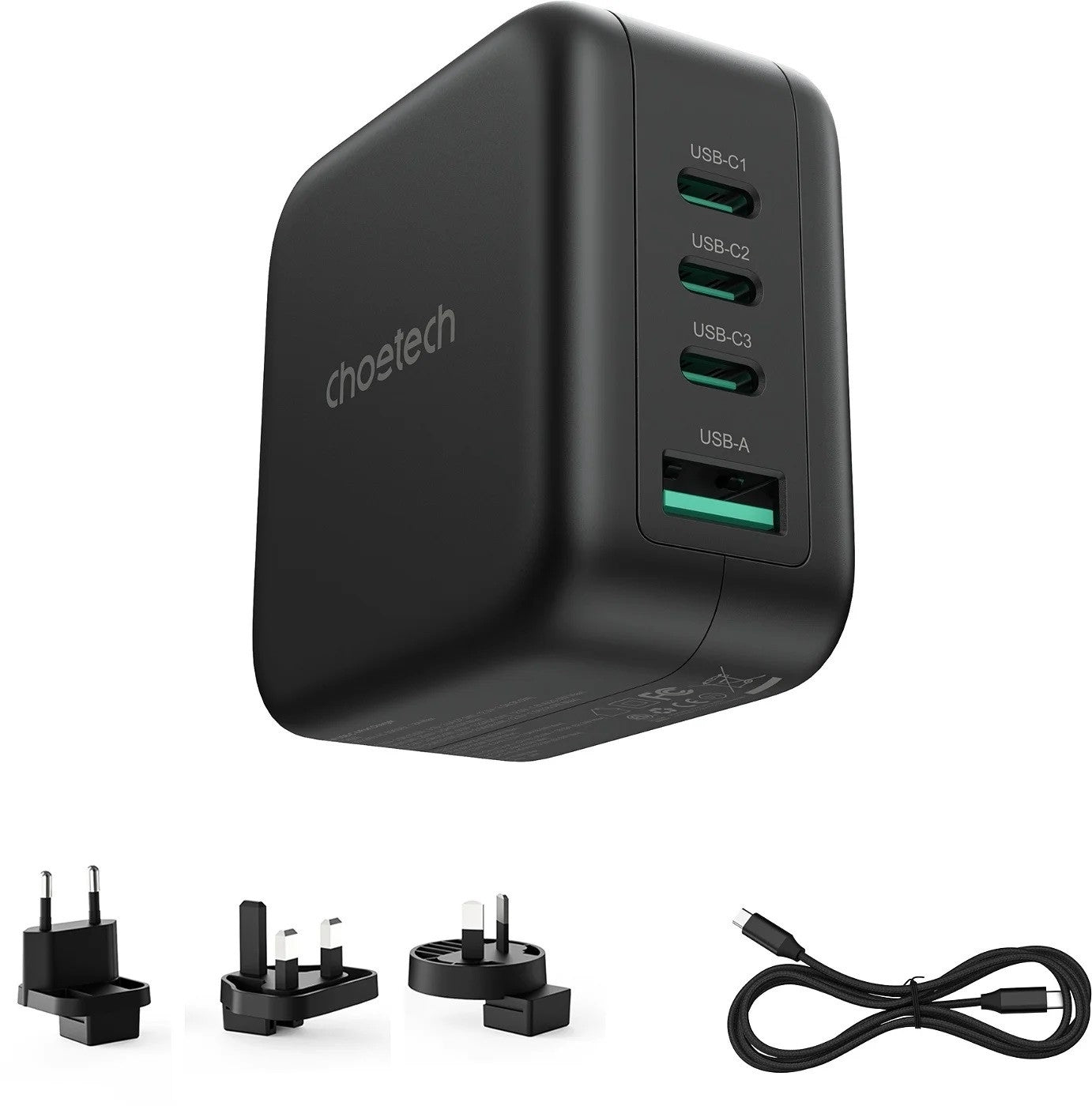 CHOETECH PD6055 GAN USB-C + USB-A 70w Travel Charger US/EU/UK/AU