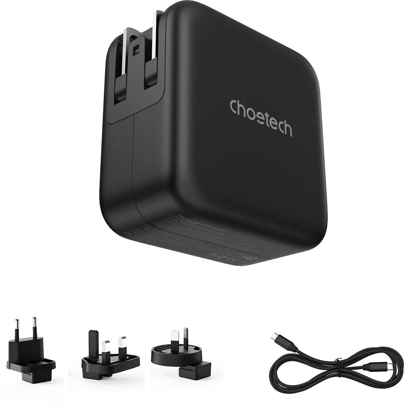 CHOETECH PD6055 GAN USB-C + USB-A 70w Travel Charger US/EU/UK/AU
