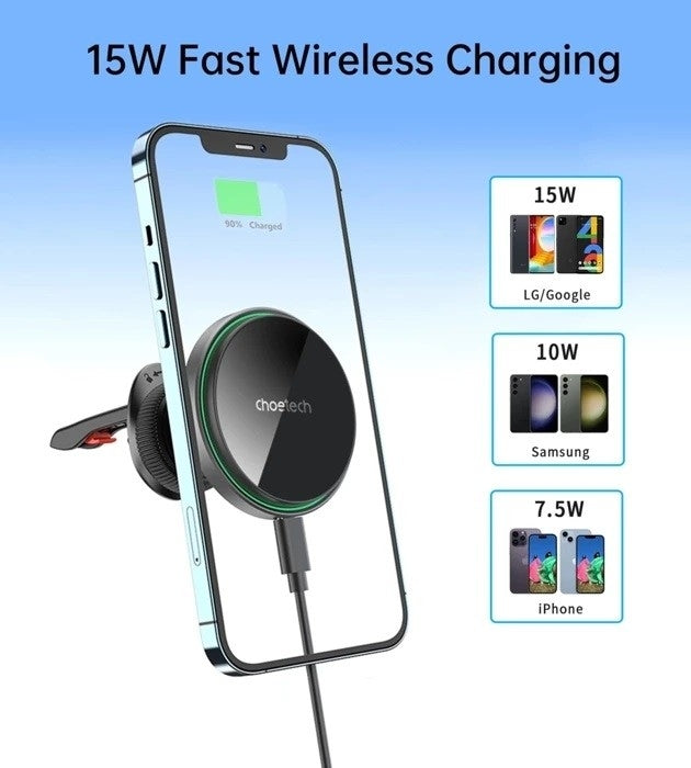CHOETECH T205-F 15W Magnetic Car Charger Holder with LED Light PC housing