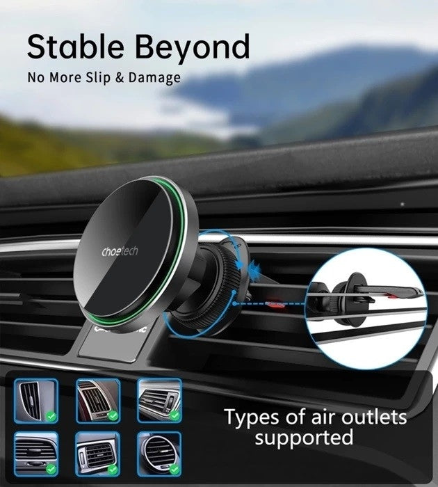 CHOETECH T205-F 15W Magnetic Car Charger Holder with LED Light PC housing