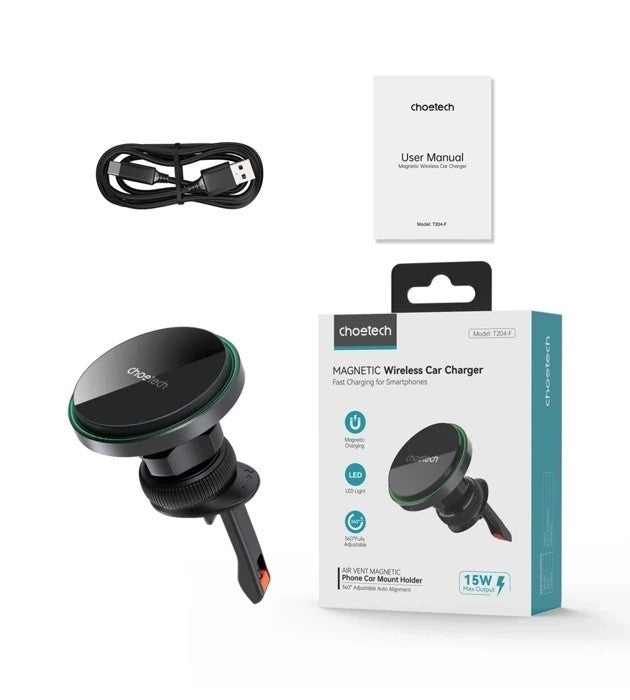 CHOETECH T205-F 15W Magnetic Car Charger Holder with LED Light PC housing