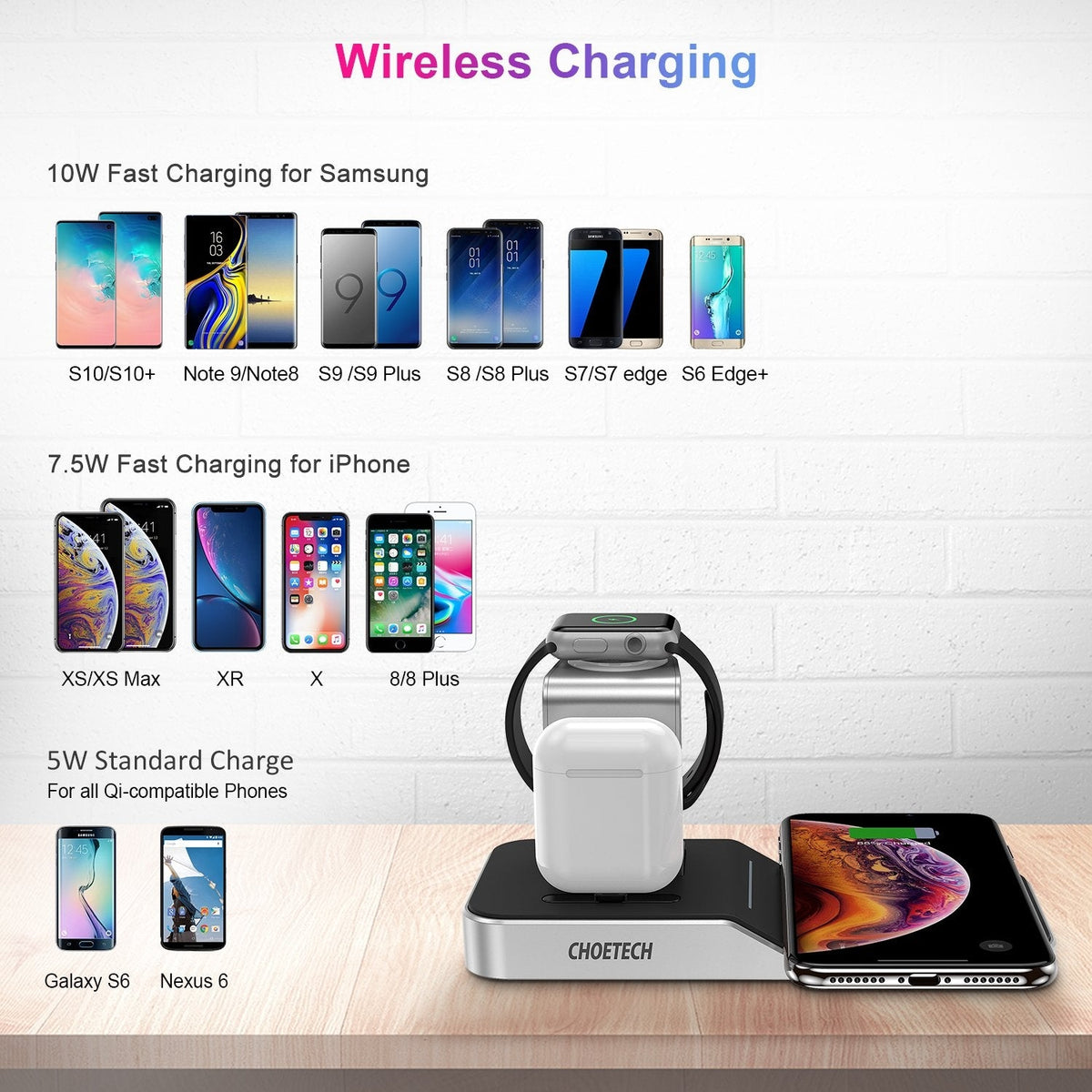 CHOETECH T316 4-in-1 Wireless Charging Station iPhone Apple Watch AirPods Dock