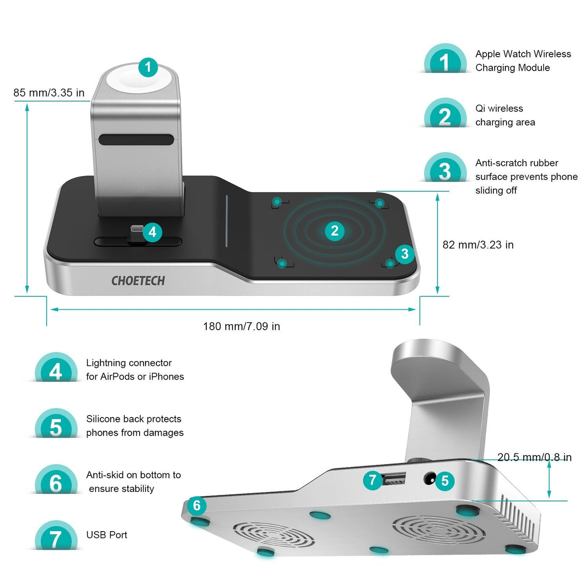 CHOETECH T316 4-in-1 Wireless Charging Station iPhone Apple Watch AirPods Dock