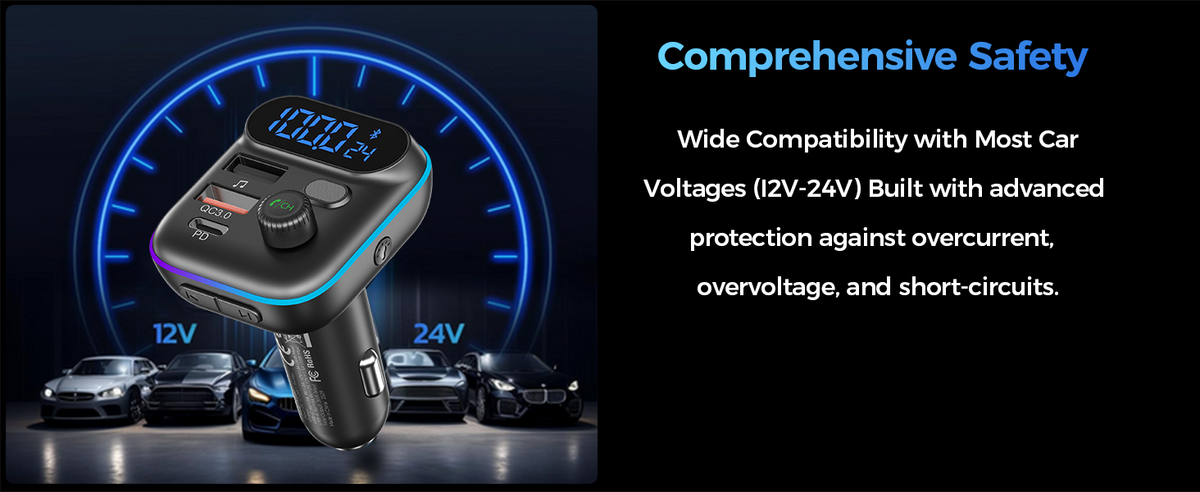 CHOETECH TC0050 Bluetooth 5.3 FM Transmitter Car Charger 36W PD USB-C Hands-Free
