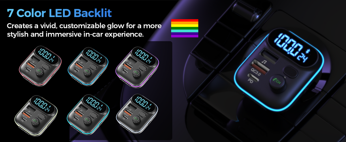CHOETECH TC0050 Bluetooth 5.3 FM Transmitter Car Charger 36W PD USB-C Hands-Free