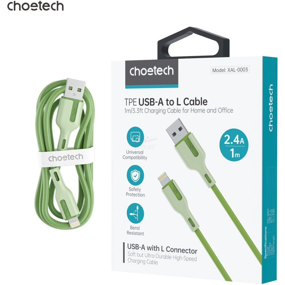 XAL-0003G USB-A To 8-pin iPhone 1M Charging Cable Green