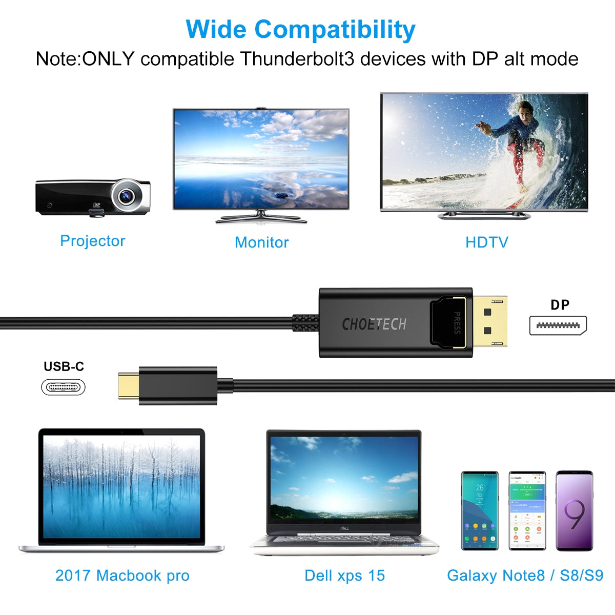 XCP-1801BK USB-C to DisplayPort Cable 1.8m
