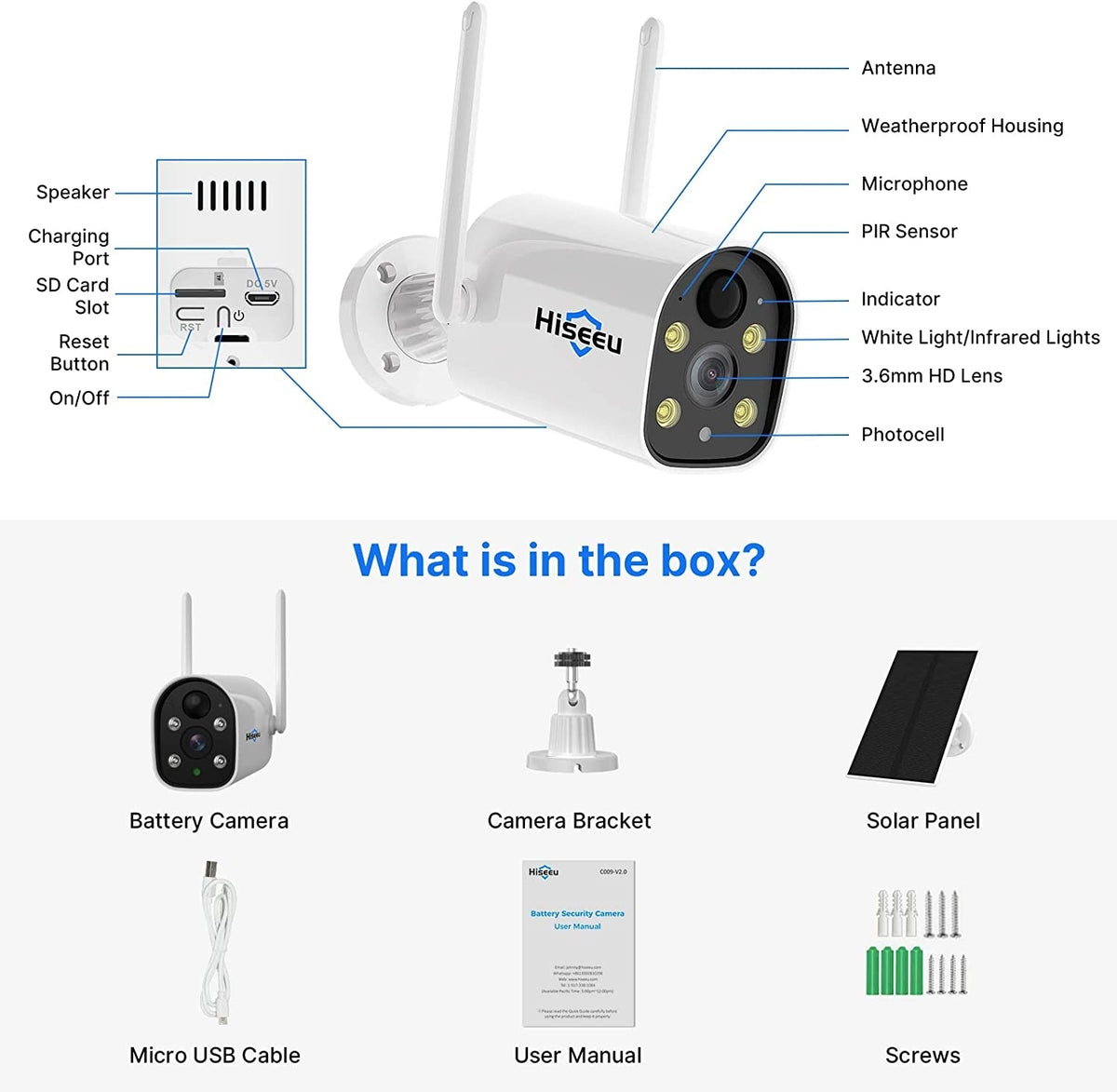 C40 WiFi Battery Security Camera with Solar Panel, 4MP, IP66 Rated