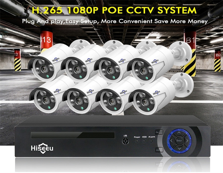 8CH 4MP PoE CCTV System with 2TB HDD, H.265 Compression, 8 Cameras Incl