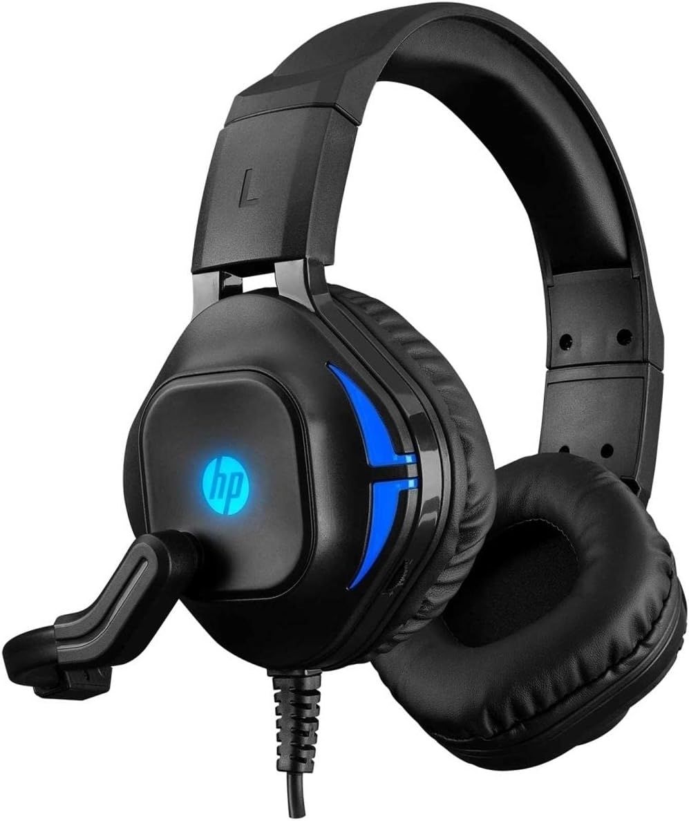 HP DHE-8002 Wired Gaming Headset 50mm Drivers USB 3.5mm LED Mic PC Laptop Black