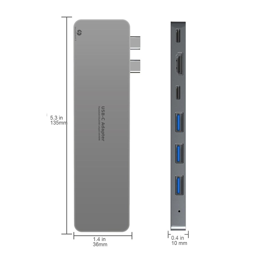 9820T 8-in-1 Dual USB-C Adapter for MacBook/Pro HDMI/ Thunderbolt3/USB3.0*3/TypeC/SD/TF