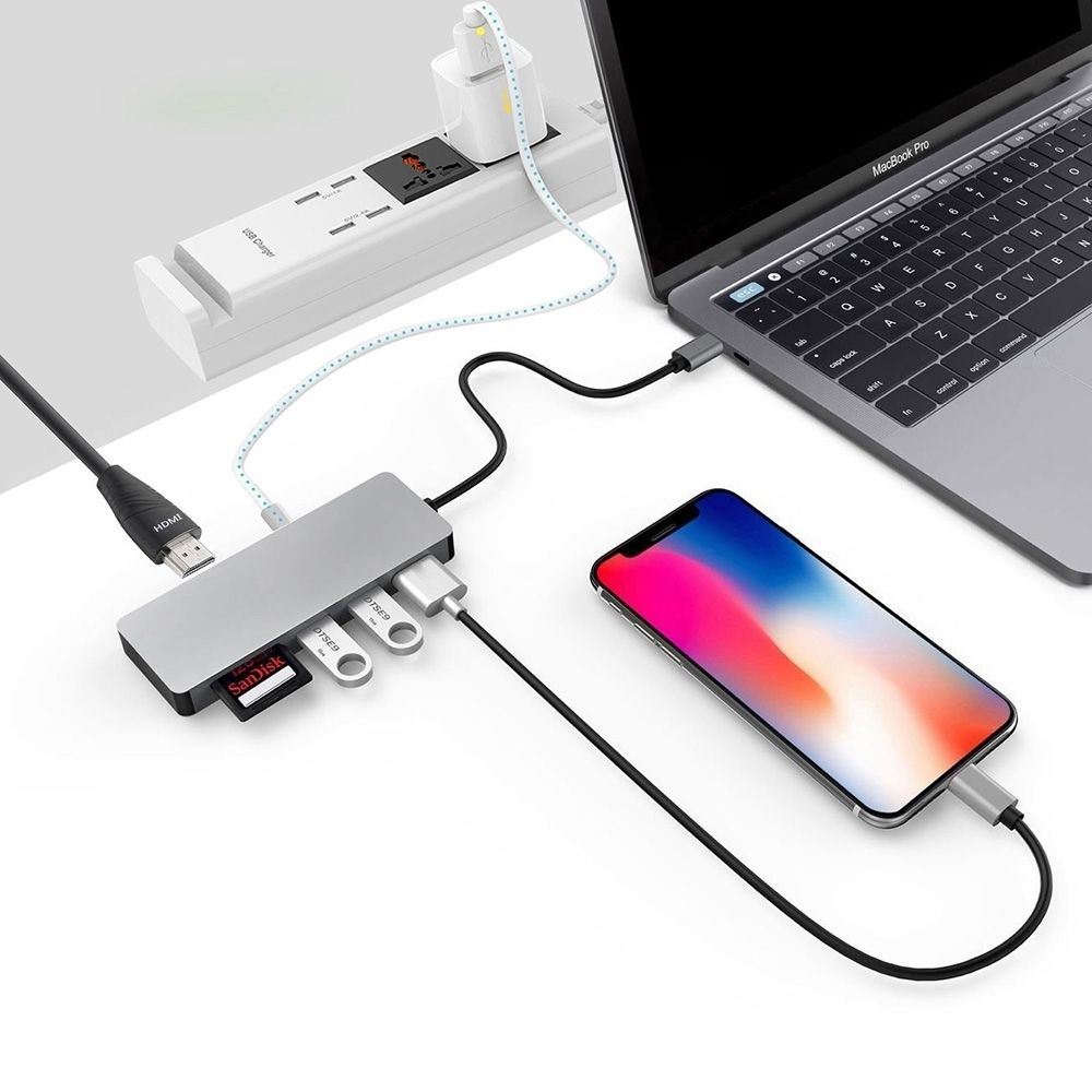 9822T USB-C 7-in-1 Multifunction Adapter HDMI/USB3.0*1/USB2.0*2/SD/TF/USB-C PD