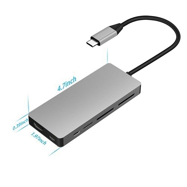 INTACT 9845T 11-in-1 USB-C Adapter HDMI/USB3.0*2/USB2.0*3/TypeC/SD*2/TF/ USB-C PD