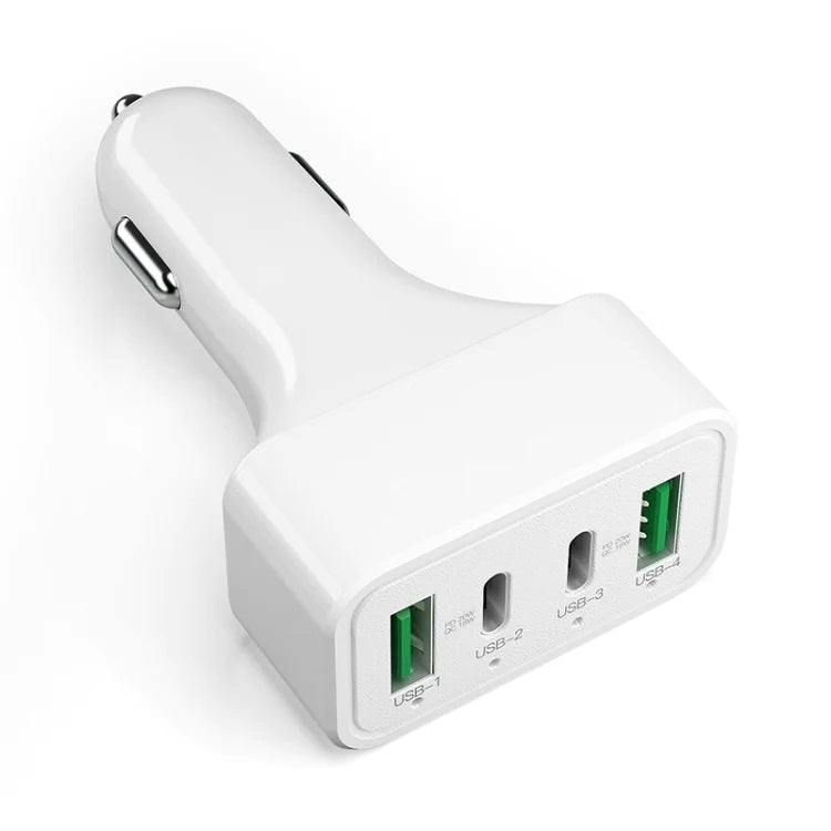 4-Port Car Charger 2 Ports PD + 2 Ports QC3.0  White