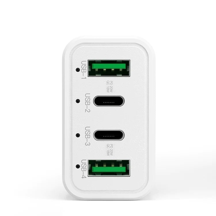 4-Port Car Charger 2 Ports PD + 2 Ports QC3.0  White