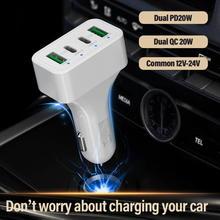 4-Port Car Charger 2 Ports PD + 2 Ports QC3.0  White