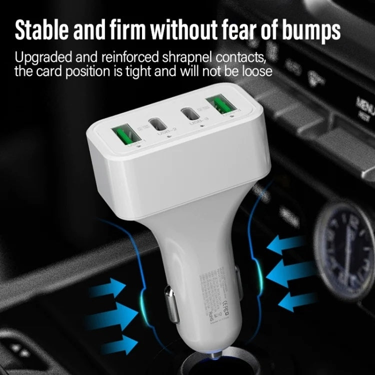 4-Port Car Charger 2 Ports PD + 2 Ports QC3.0  White