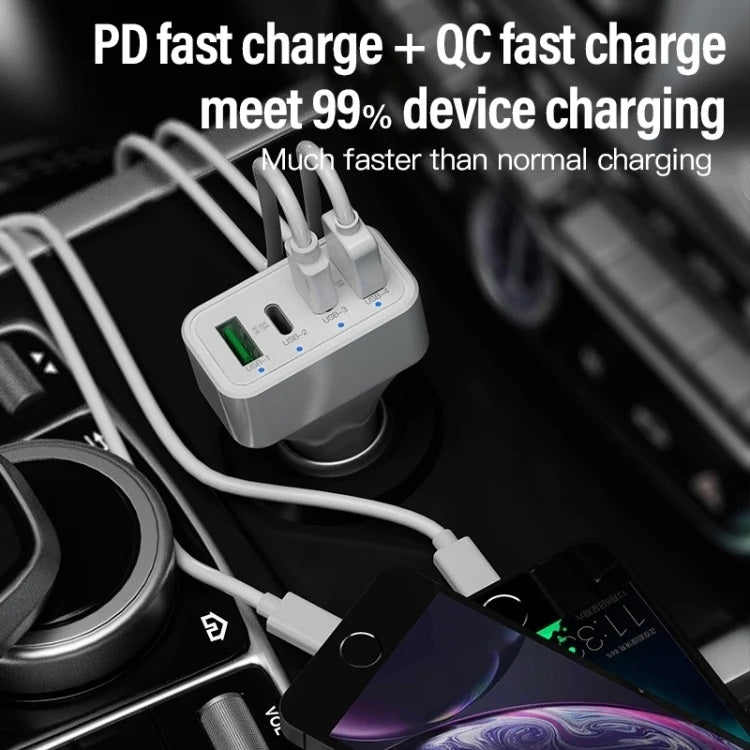 4-Port Car Charger 2 Ports PD + 2 Ports QC3.0  White