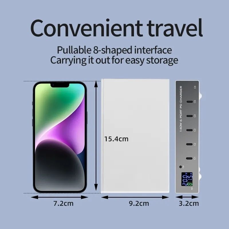 WLX-X6P 6-port USB-C multi-function PD charger, single port 30W x 6 Ports Total power: 140W