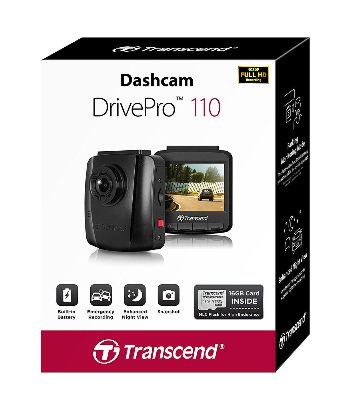 Transcend DrivePro 110 Dash Cam 16GB 2.4in LCD Sony Sensor G-Sensor Car Camera