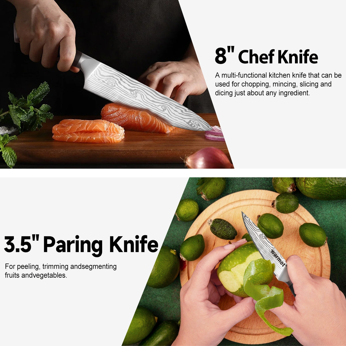 Warmot 3pc Kitchen Knife Set High Carbon Stainless Steel Triple Riveted 997-3
