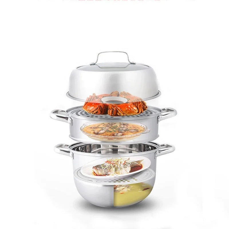 Zhang Xiaoquan 28cm Stainless Steel 3-Tier Steamer Pot with Glass Lid, Kit