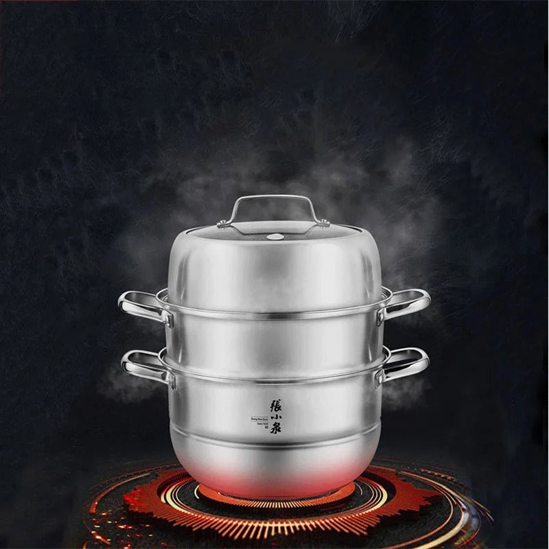 Zhang Xiaoquan 28cm Stainless Steel 3-Tier Steamer Pot with Glass Lid, Kit