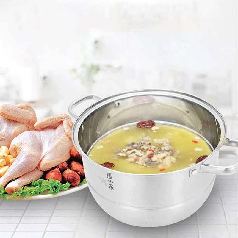 Zhang Xiaoquan 28cm Stainless Steel 3-Tier Steamer Pot with Glass Lid, Kit