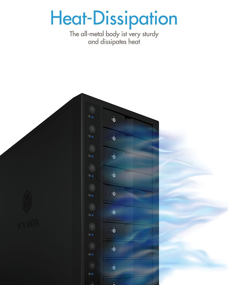 IB-3810-C31 SINGLE enclosure for 10x HDD with USB 3.1 (Gen 2) Type-C or Type-A interface