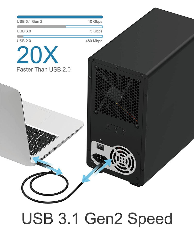 IB-3810-C31 SINGLE enclosure for 10x HDD with USB 3.1 (Gen 2) Type-C or Type-A interface