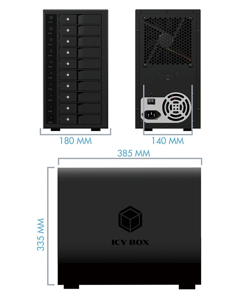 IB-3810-C31 SINGLE enclosure for 10x HDD with USB 3.1 (Gen 2) Type-C or Type-A interface
