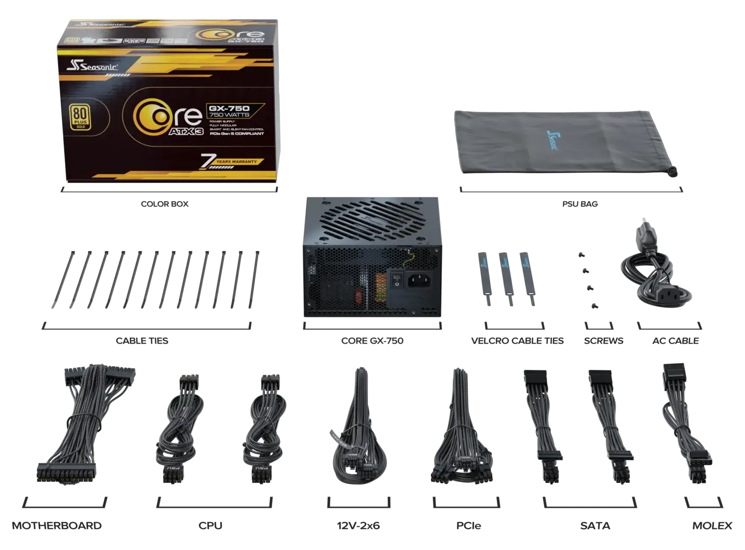 Seasonic Core GX-750 ATX3 80 Plus Gold Full Modular 750W PSU (SRP-CGX751-A5A32SF)