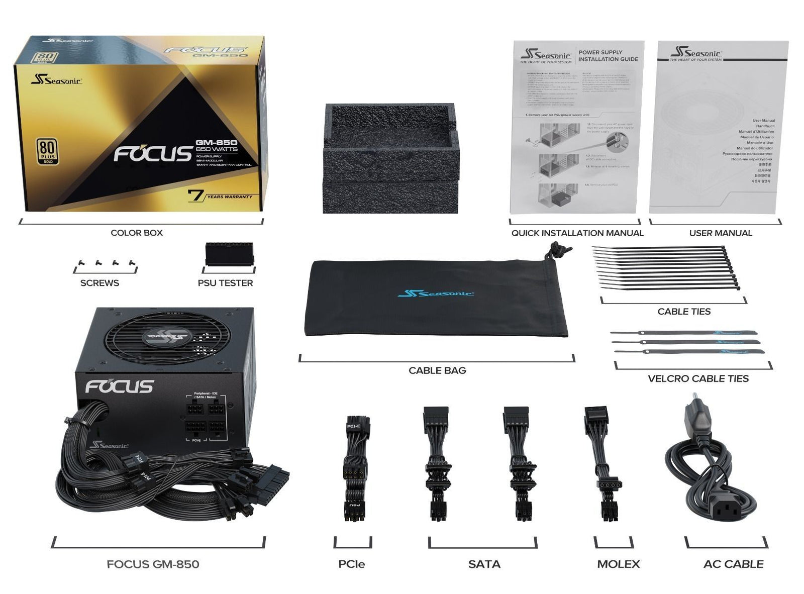 850W Focus GM-850 Gold PSU, Semi-Modular, 7-Year Warranty Cover