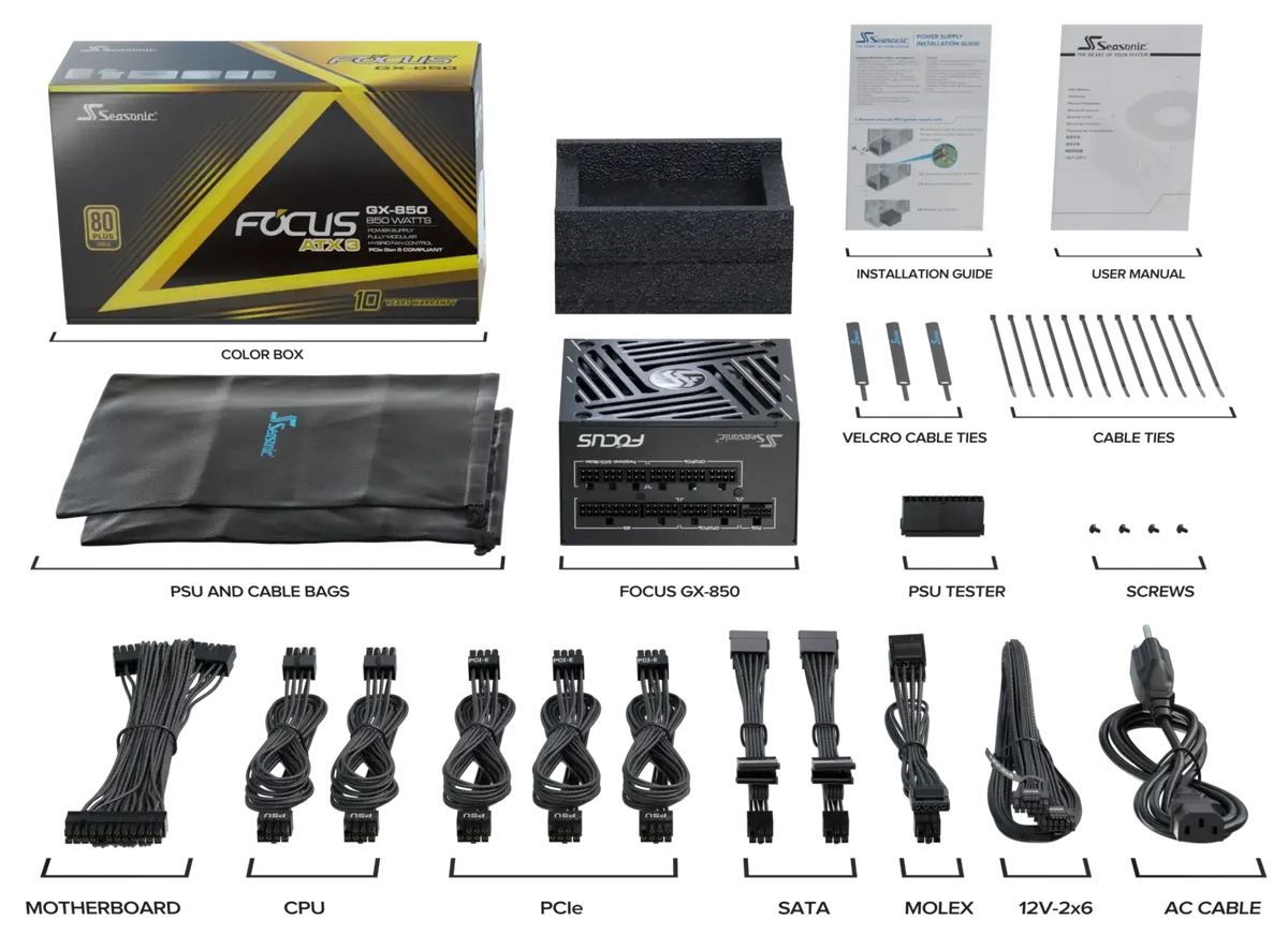 850W Focus GX-850 V4 Fully-Modular 80 PLUS Gold ATX3.1/PCIe 5.1 PSU SRP-FGX851-A5A32SF